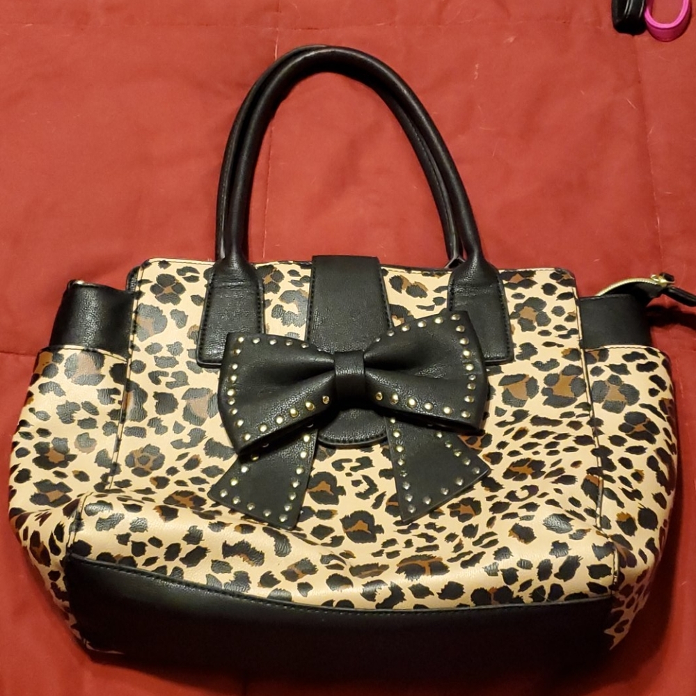 Betsey Johnson leopard print and black purse